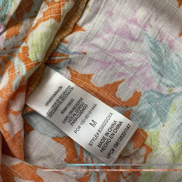 Democracy Floral V Neck Blouse Womens Medium Orange Boho Tie Hem Top - Picture 6 of 8